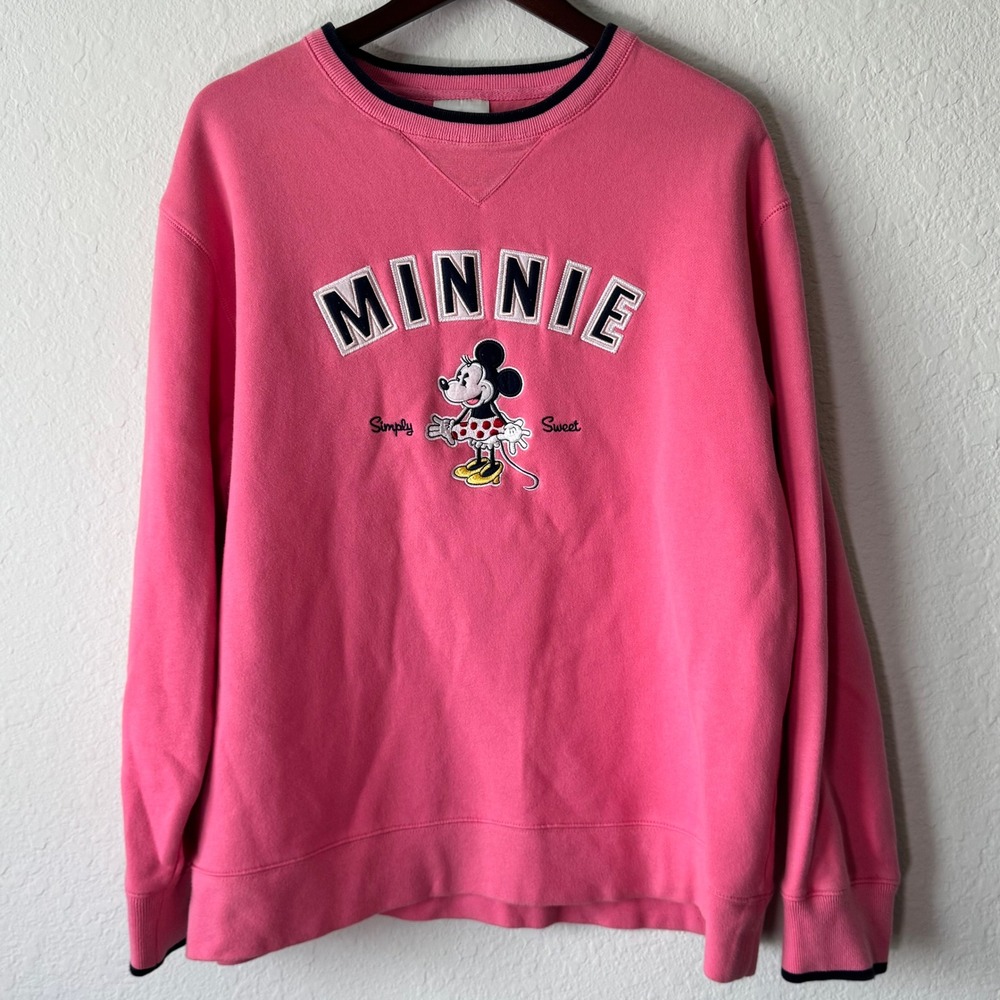 Walt Disney World Minnie Mouse Pink Embroidered Crewneck Sweatshirt Womens XL